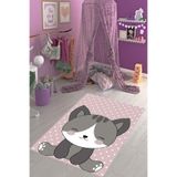 Ontheclouds Pembe Kedi Desenli Dijital Baskı Yıkanabilir Kaymaz Taban Çocuk Odası Halısı, 100 x 350
