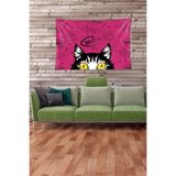 Ontheclouds Pembe Kedi Desenli Leke Tutmaz Kadife Kumaş Duvar Örtüsü Duvar Halısı Tapestry, 35 x 50