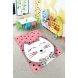 Ontheclouds Pembe Kedi Desenli Yıkanabilir Kaymaz Taban Leke Tutmazbebek Ve Çocuk Odası Halısı, 100 x 350 AYC024AA