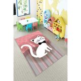 Ontheclouds Pembe Kedi Desenli Yıkanabilir Kaymaz Taban Leke Tutmazbebek Ve Çocuk Odası Halısı, 60 x 200 AYC022AC