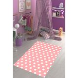Ontheclouds Pembe Renkli Puantiyeli Dijital Baskı Yıkanabilir Kaymaz Taban Leke Tutmaz Çocuk Odası Halısı, 80 x 400