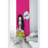 ontheclouds Pembe Şaşkın Kız Desenli Fon Perdesi, 70 x 200, FONPRD15, fuşya-sarı