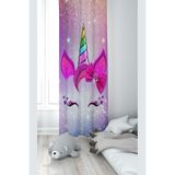 ontheclouds Pembe Unicorn Desenli Bebek Çocuk Odası Fon Perdesi, 140 x 200, FONPRD8, fuşya-gri