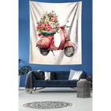 Ontheclouds Pembe Vespa Ve Güller Leke Tutmaz Kumaş Duvar Örtüsü Duvar Halısı Tapestry, 100 x 140