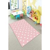Ontheclouds Pembe Yıldızlı Çocuk Odası Yıkanabilir Kaymaz Taban Leke Tutmazbebek Ve Çocuk Odası Halısı, 100 x 250 AYC167S