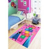 Ontheclouds Pembe Zemin Seksek Oyun Halısı Dijital Baskı Yıkanabilir Kaymaz Taban Eğitici Çocuk Odası Halısı, 80 x 150