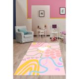 Ontheclouds Pembe Zemin Soyut Desen Bohem Yıkanabilir Kaymaz Taban Leke Tutmaz Çocuk Odası Halısı, 80 x 300