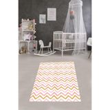 Ontheclouds Pembe Zigzag Desenli Renkli Dijital Baskı Yıkanabilir Kaymaz Taban Leke Tutmaz Çocuk Odası Halısı, 80 x 200