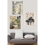 Ontheclouds Piyano Keman Vintage Sticker Mektup Desen Leke Tutmaz Duvar Örtüsü Duvar Halısı Tapestry 3'Lü Set, 35 x 50