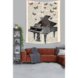 Ontheclouds Piyano Ve Kelebekler Leke Tutmaz Kumaş Duvar Örtüsü Duvar Halısı Tapestry, 70 x 70