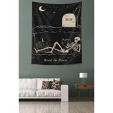 Ontheclouds Read In Peace Yazılı Iskelet Desen Leke Tutmaz Kumaş Duvar Örtüsü Duvar Halısı Tapestry, 100 x 140