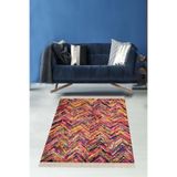 Ontheclouds Rengarenk Geometrik Zigzag Desenli Dijital Baskı Yıkanabilir Kaymaz Taban Modern Salon Halı, 80 x 200