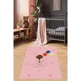 Ontheclouds Renkli Balonlu Kız Kalp Desenli Dijital Baskı Yıkanabilir Kaymaz Taban Genç Kız Çocuk Odası Halısı, 80 x 200