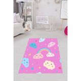 Ontheclouds Renkli Bulut Gökkuşağı Desen Dijital Baskı Yıkanabilir Kaymaz Taban Eğitici Halı Çocuk Odası Halısı, 80 x 400