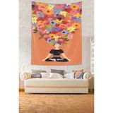 Ontheclouds Renkli Çiçekler Ile Yoga Yapan Kız Leke Tutmaz Kumaş Duvar Örtüsü Duvar Halısı Tapestry, 70 x 70