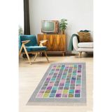 Ontheclouds Renkli Geometrik Kare Blok Desenli Dijital Baskı Yıkanabilir Kaymaz Taban Modern Salon Halısı, 100 x 250