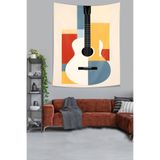 Ontheclouds Renkli Gitar Temalı Soyut Desen Leke Tutmaz Kumaş Duvar Örtüsü Duvar Halısı Tapestry, 100 x 140