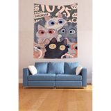 Ontheclouds Renkli Gözlü Meraklı Kediler Leke Tutmaz Kumaş Duvar Örtüsü Duvar Halısı Tapestry, 100 x 140