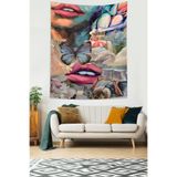 Ontheclouds Renkli Sürreal Kadın Portresi Leke Tutmaz Kumaş Duvar Örtüsü Duvar Halısı Tapestry, 140 x 230
