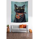 Ontheclouds Retro Sanatsal Entelektüel Kedi Kediler Iyileştirir Leke Tutmaz Duvar Örtüsü Duvar Halısı Tapestry, 70 x 100
