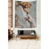 Ontheclouds Rönesans Ademin Yaratılışı Mizah Kedi Patisi Leke Tutmaz Kumaş Duvar Örtüsü Duvar Halısı Tapestry, 140 x 230