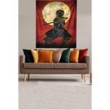 Ontheclouds Samuray Dövüşçü Dövüş Ustası Leke Tutmaz Kadife Kumaş Duvar Örtüsü Duvar Halısı Tapestry, 70 x 100