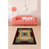 Ontheclouds Sarı Geometrik Kare Blok Desenli Dijital Baskı Yıkanabilir Kaymaz Taban Modern Halı, 80 x 150