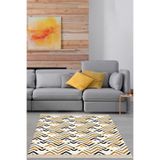 Ontheclouds Sarı Geometrik Zigzag Desenli Dijital Baskı Yıkanabilir Kaymaz Taban Klasik Salon Halısı, 80 x 400