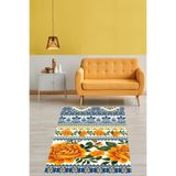 Ontheclouds Sarı Gül Ve Ananas Desen Çini Tema Yıkanabilir Kaymaz Taban Leke Tutmaz Salon Halısı Yoluk, 80 x 400