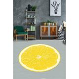 Ontheclouds Sarı Limon Desenli Limonlu Desen Dijital Baskı Yıkanabilir Kaymaz Taban Yuvarlak Salon Halısı, 60 x 60