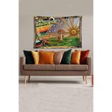 Ontheclouds Sarı-Yeşil Mushroom Mantar Desenli Leke Tutmaz Kadife Kumaş Duvar Örtüsü Duvar Halısı Tapestry, 140 x 140