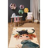 Ontheclouds Sevimli Kız Ve Kedi Arkadaşı Yıkanabilir Kaymaz Taban Leke Tutmaz Çocuk Odası Halısık, 100 x 250