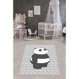 Ontheclouds Sevimli Panda Ayı Animal Zigzag Taban Desenli Dijital Baskılı Kaymaz Taban Çocuk Odası Halısı, 80 x 200