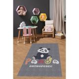 Ontheclouds Sevimli Panda Gri Yıkanabilir Kaymaz Taban Leke Tutmaz Çocuk Odası Halısı, 100 x 600