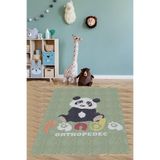 Ontheclouds Sevimli Panda Yeşil Yıkanabilir Kaymaz Taban Leke Tutmaz Çocuk Odası Halısı, 60 x 120