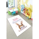 Ontheclouds Sevimli Tavşan Desenli Dijital Baskılı Yıkanabilir Kaymaz Taban Çocuk Odası Halısı, 80 x 400