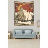 Ontheclouds Siyah Beyaz Aşık Kediler Tarot Kartı Leke Tutmaz Kumaş Duvar Örtüsü Duvar Halısı Tapestry, 140 x 230