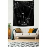 Ontheclouds Siyah Beyaz Ay Ve Albert Einstein Yazılı Leke Tutmaz Kumaş Duvar Örtüsü Duvar Halısı Tapestry, 70 x 100