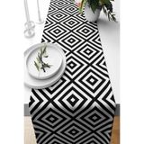 ontheclouds Siyah Beyaz Geometrik Desenli Leke Tutmaz Kumaş Masa Runner 40x140 cm, TYC18AB192A0B20C04