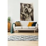 Ontheclouds Siyah Beyaz Karakalem Çizim Leke Tutmaz Kadife Kumaş Duvar Örtüsü Duvar Halısı Tapestry, 70 x 100