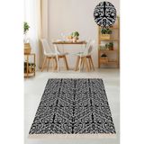 Ontheclouds Siyah Geometrik Desenli Osmanlı Motif Dijital Baskı Yıkanabilir Kaymaz Taban Kilim Model Halı, 80 x 150