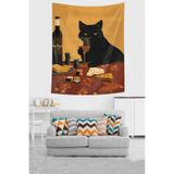 Ontheclouds Siyah Karizma Şarapçı Kedi Kediler Iyileştirir Leke Tutmaz Kumaş Duvar Örtüsü Duvar Halısı Tapestry, 100 x 140