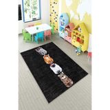 Ontheclouds Siyah Kedi Desenli Çocuk Yıkanabilir Kaymaz Taban Leke Tutmazbebek Ve Çocuk Odası Halısı, 100 x 500 AYC136U