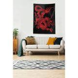 Ontheclouds Siyah Kırmızı Ejderha Leke Tutmaz Kadife Kumaş Duvar Örtüsü Duvar Halısı Tapestry, 70 x 70