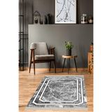 Ontheclouds Siyah Mermer Desenli Dijital Baskı Yıkanabilir Kaymaz Taban Salon Halı, 80 x 150