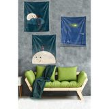 Ontheclouds Sokak Lambası Ve Aydaki Kız Leke Tutmaz Duvar Örtüsü Duvar Halısı Tapestry 3'Lü Set, 35 x 50