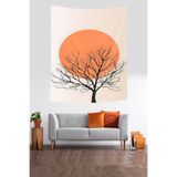 Ontheclouds Soyut Gün Batımı Güneş Ve Ağaç Leke Tutmaz Kumaş Duvar Örtüsü Duvar Halısı Tapestry, 140 x 230