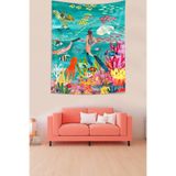 Ontheclouds Su Altı Deniz Canlıları Denizaltı Dalgıç Kız Leke Tutmaz Kumaş Duvar Örtüsü Duvar Halısı Tapestry, 140 x 230