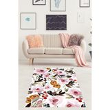 Ontheclouds Suluboya Gül Ve Yeşil Yaprak Efektli Yıkanabilir Kaymaz Taban Leke Tutmaz Salon Halısı Yoluk, 130 x 180