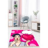 Ontheclouds Sürpriz Tema Kalp Desenli Dijital Baskı Yıkanabilir Kaymaz Taban Modern Salon Halısı, 100 x 250